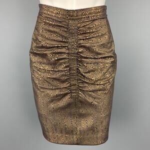 HARRODS Size 8 Black & Gold Abstract Leather Ruched Skirt